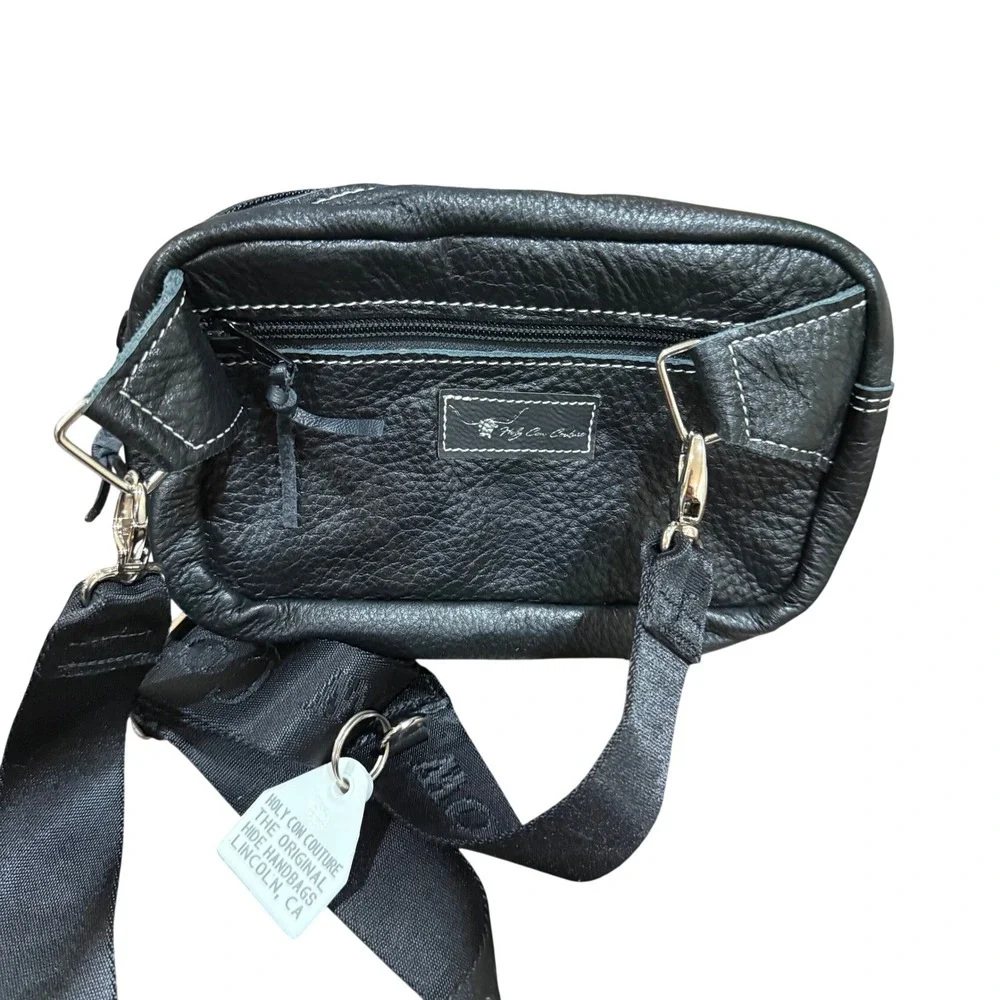 Holy Cow Couture Black Leather Wool‎ Crossbody Bag Geometric Southwestern Grey